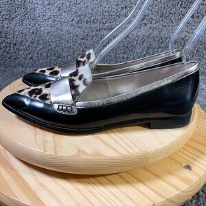 Boden Shoes Patent Leather Loafer Womens Size 8.5 Real Animal Hair Leopard Print